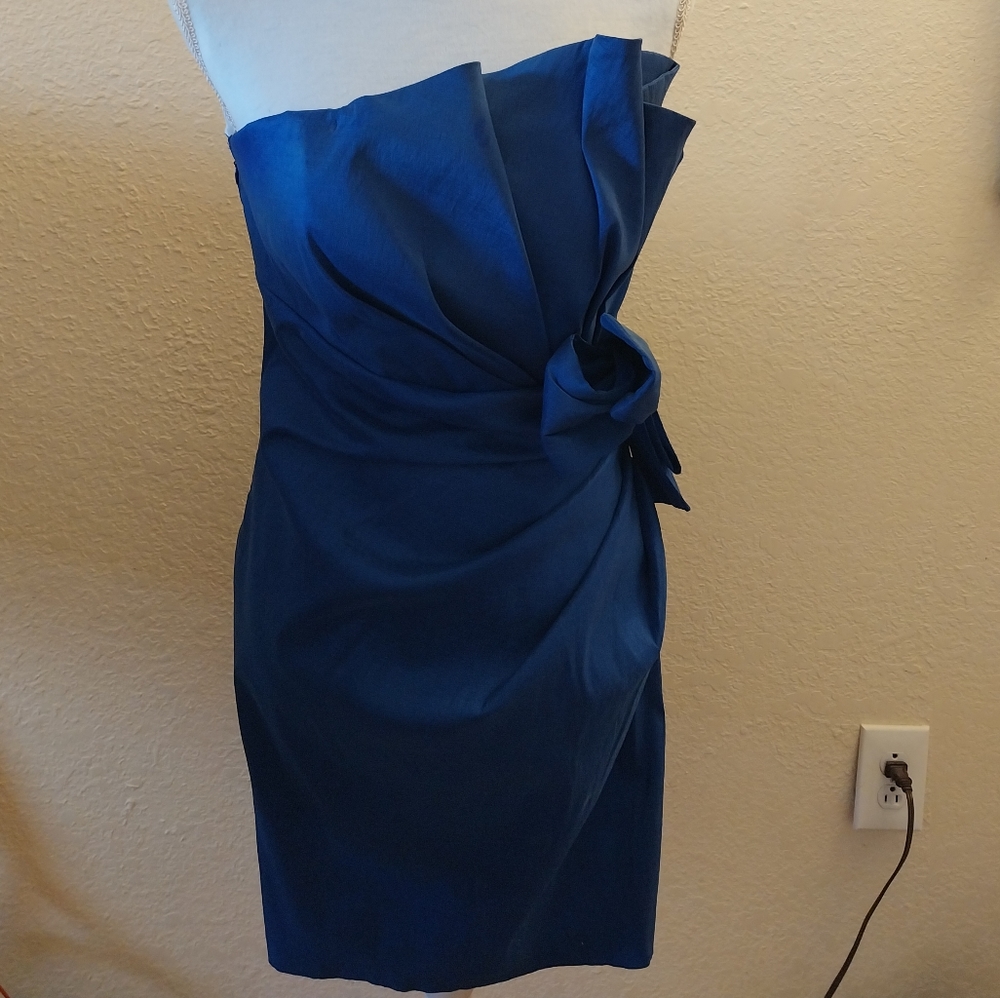 Dark Blue Midi Party Prom Sleeveless Dress | With Bow